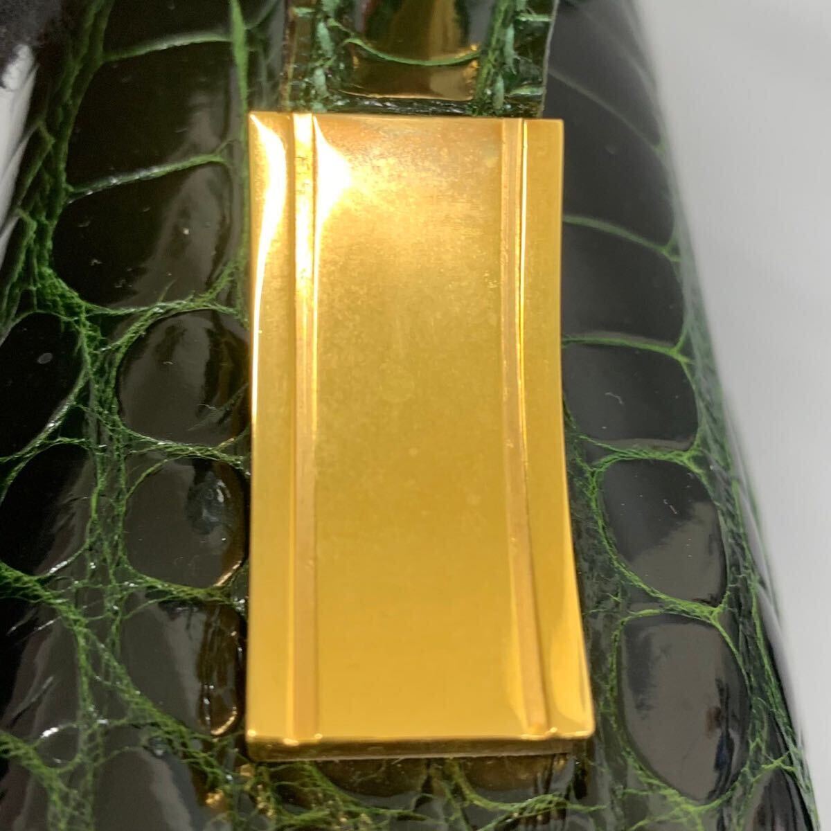 1円 極美品 SPREAFICO スプレアフィコ ハンドバッグ クロコダイル グリーン系 ゴールド金具の画像9