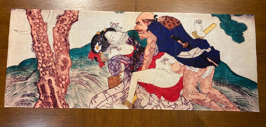 歌川国貞　手ぬぐい 浮世絵 春夏秋冬 色の詠 春画　サイズは約86cm 35cm_画像1