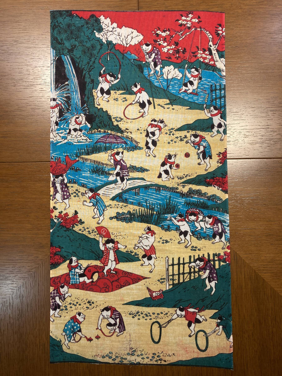 歌川国利 新板猫乃戯 浮世絵 手ぬぐい サイズは約70cm 35cmの画像2
