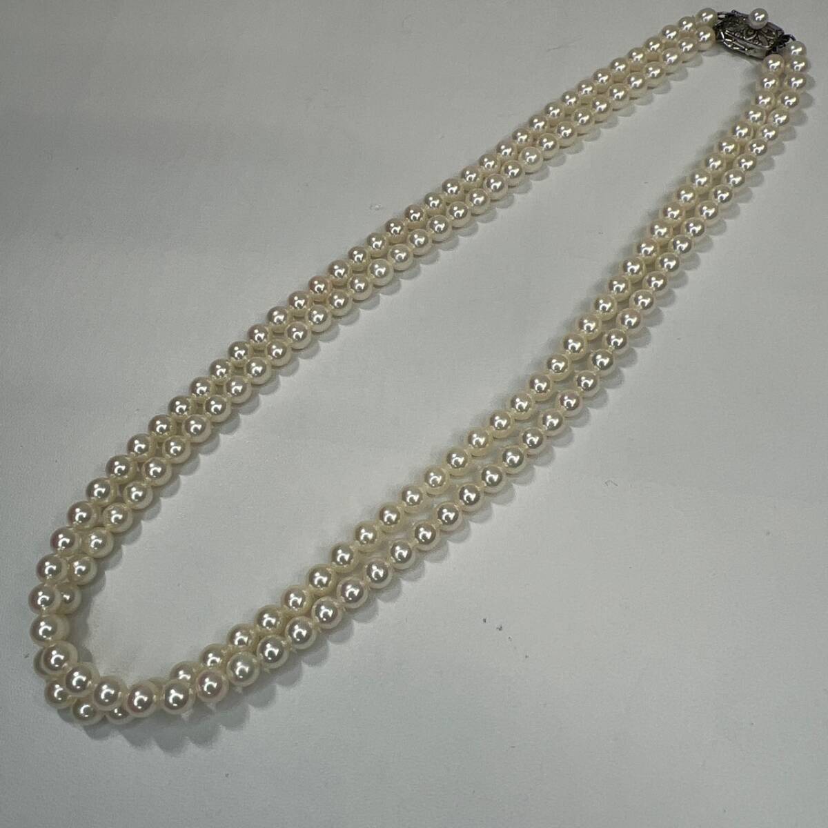 【美品】ミキモト MIKIMOTO 2連パールネックレス 本真珠 約5～5.4ｍｍ 約42ｃｍ M刻印 SIL 1円～の画像4