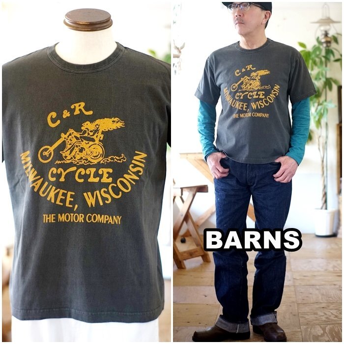 バーンズ　バーンズアウトフィッターズ　BARNS 　半袖プリントTシャツ　ピグメント加工　BR24243 サイズM