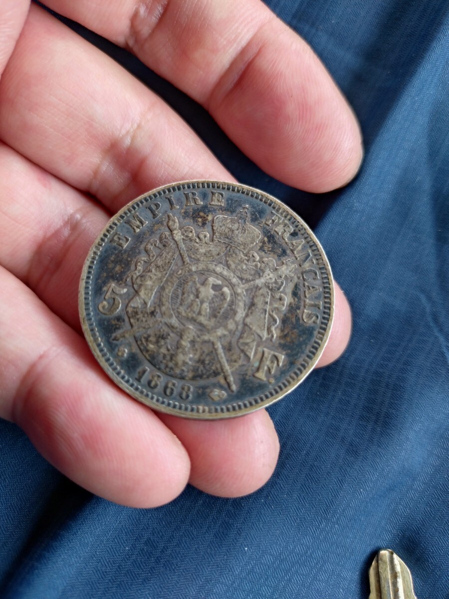 ☆送料無料 第二帝政期 ナポレオン3世 5フラン銀貨 1868年 アンティークコインの画像4