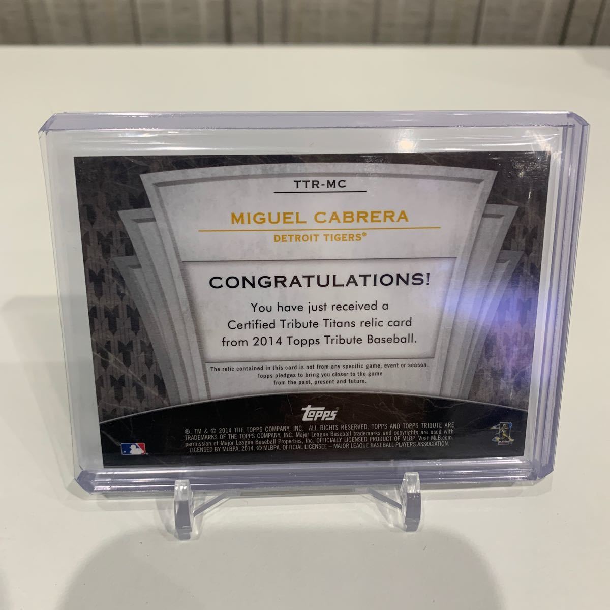  【世界で99枚！】 Topps 野球カード MLB MIGUEL CABRERA 2014年 レリックカードの画像2