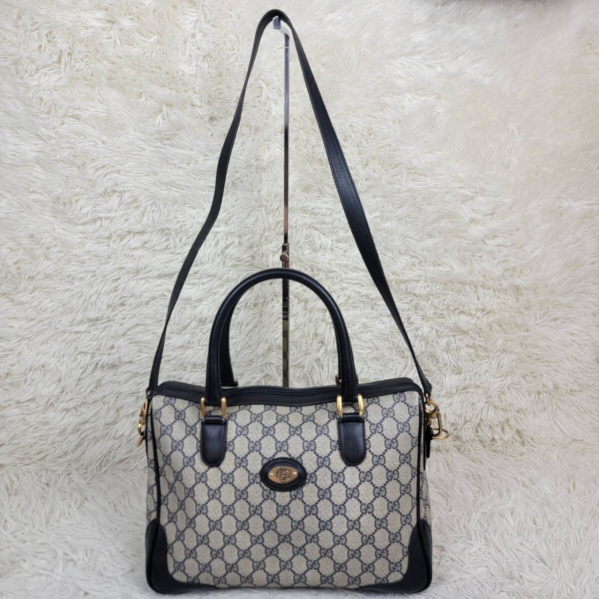 1スタ!! 美品 OLD GUCCI オールドグッチ ボストンバッグ ショルダー トート 斜め掛け 2way GGスプリーム GG柄 インターロッキング レザー_画像2