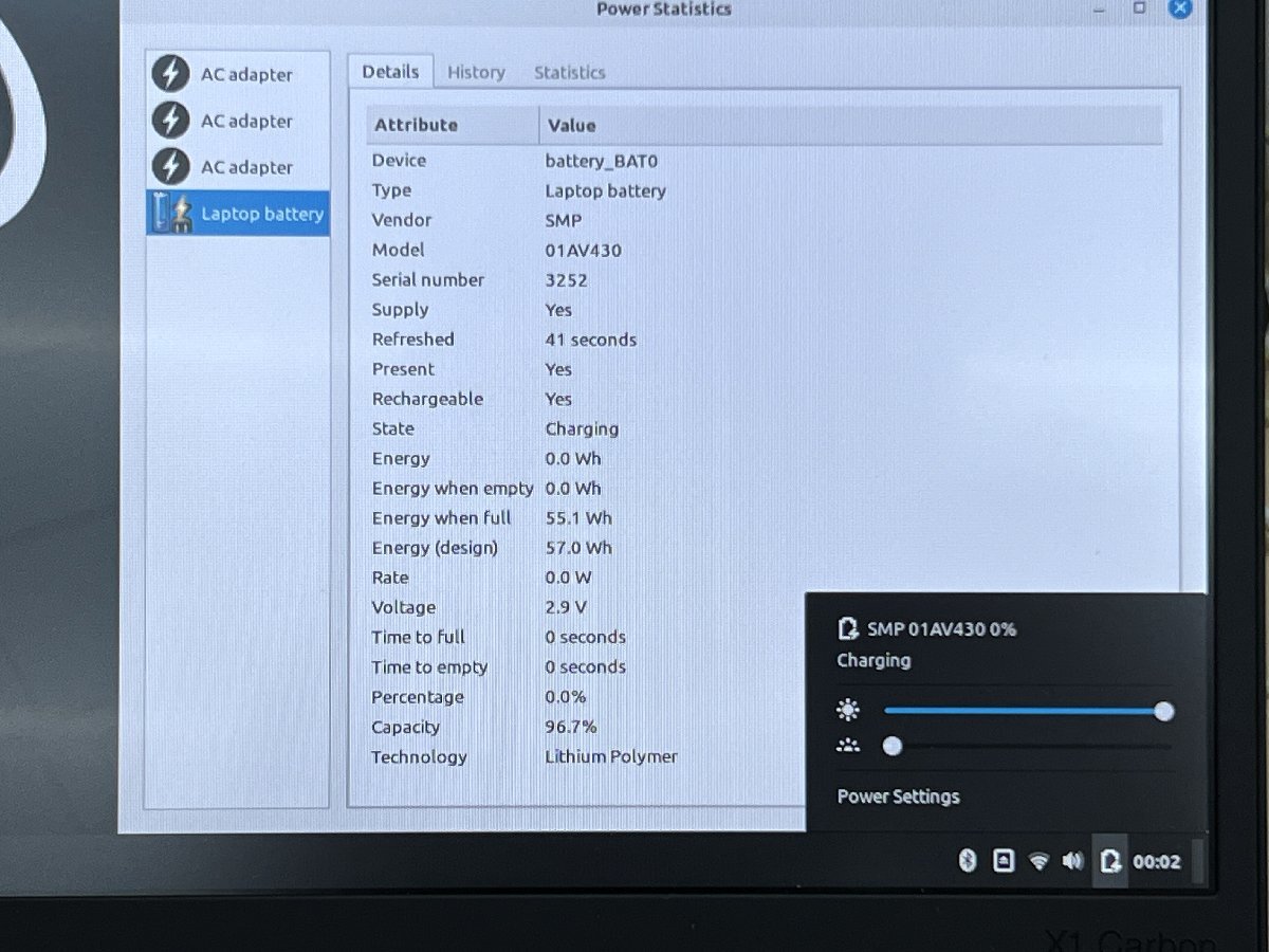 【UEFI起動確認済み／中古】ThinkPad X1 Carbon [TYPE 20KG-S20H00] (Core i5-8250U, RAM8GB, SSD無し) 本体＋ACアダプタ●バッテリーNGの画像6