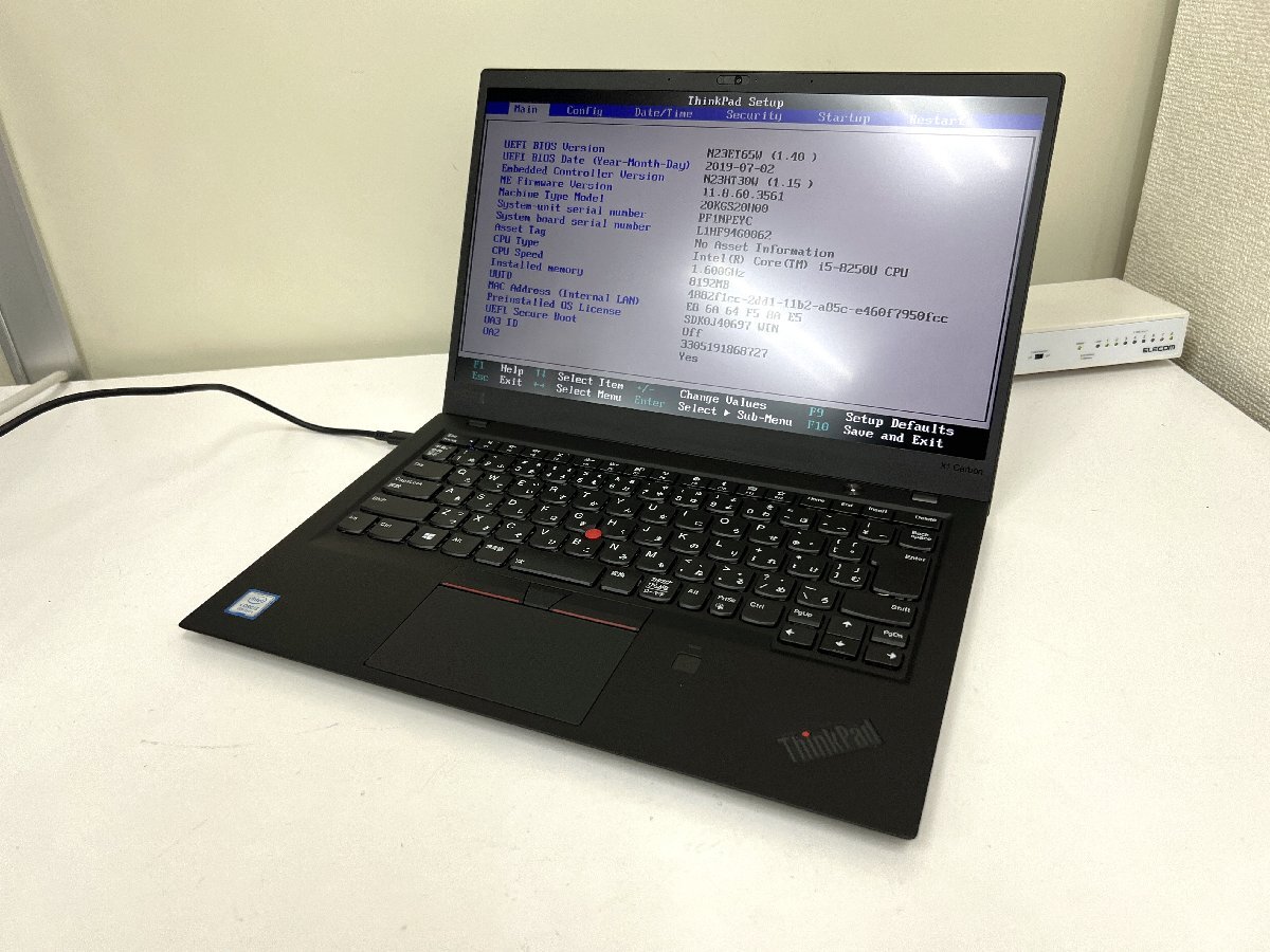 【UEFI起動確認済み／中古】ThinkPad X1 Carbon [TYPE 20KG-S20H00] (Core i5-8250U, RAM8GB, SSD無し) 本体＋ACアダプタ●バッテリーNG ④の画像1