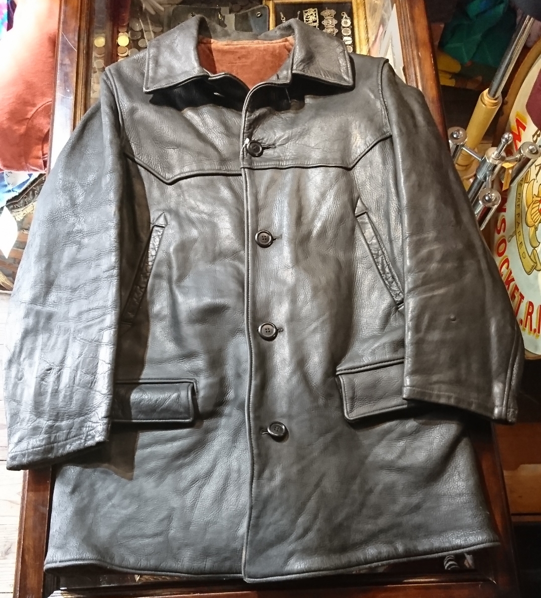 40s vintage leather sports jacket car coat ヴィンテージ レザー