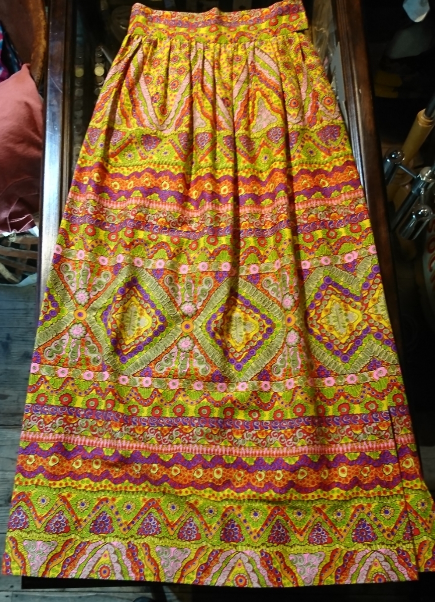 60s vintage skirt ヴィンテージ スカート サイケデリック 一点物 ロング_画像1