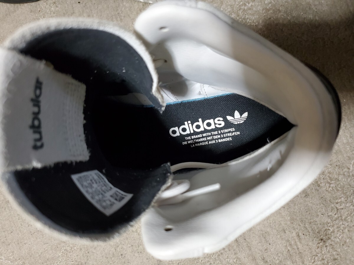 アディダス adidas tubular 美品 ホワイト 革 皮 レザー シューズ スニーカー マジックテープスニーカー ハイカット の画像4