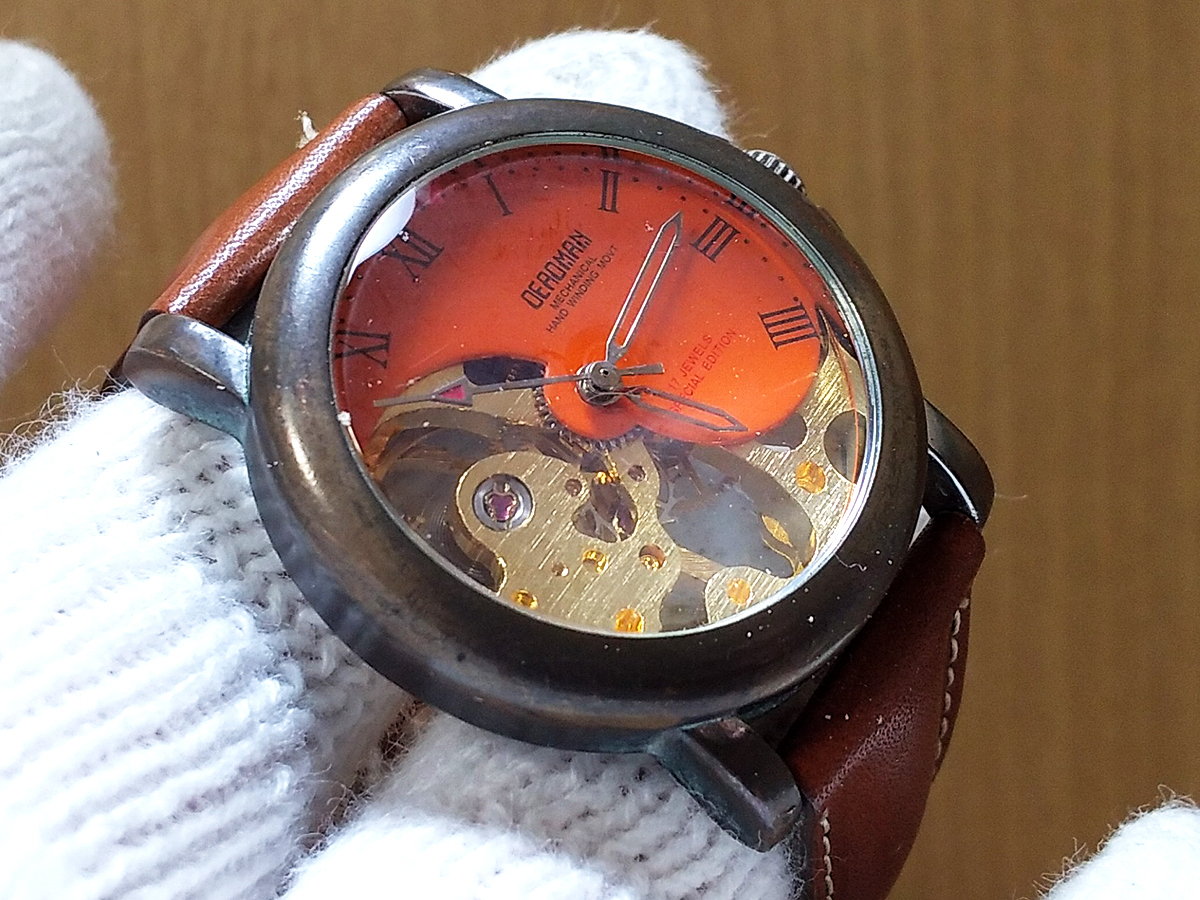 【 動作品 / ジャンク 】 DEADMAN 17 Jewels Mechanical Hand Winding Watch デッドマン 手巻 機械式 腕時計の画像4