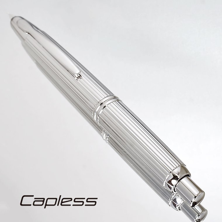 ◆●ノック式万年筆【PILOT/パイロット】Capless /キャップレス ストライプ 18金 M 中字 ロジウム仕上げ シャッター機構 新品未使用/K306Mの画像3