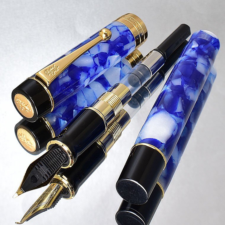 ◆●美工筆万年筆【JINHAO/金豪】100 ブルーモザイクGT アクリル軸 太軸 両用式 滑らかな書き味 大型ニブ デコペン 新品 1円～ /JH30美工の画像6