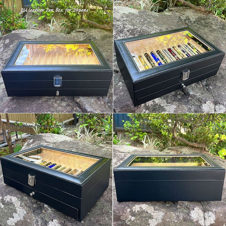 ** new arrival! pen box 24ps.@ storage 2 -step type PU leather made acrylic fiber top fountain pen inserting drawer storage . convenience collection BOX new goods 1 jpy ~/M412*