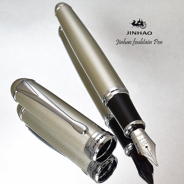 ◆●万年筆【JINHAO/金豪】ジンハオ X750 シルバー 太軸 両用式 ペン先:大型18KGP M 中字 滑らかな書き心地 新品 1円～/JH78Mの画像1