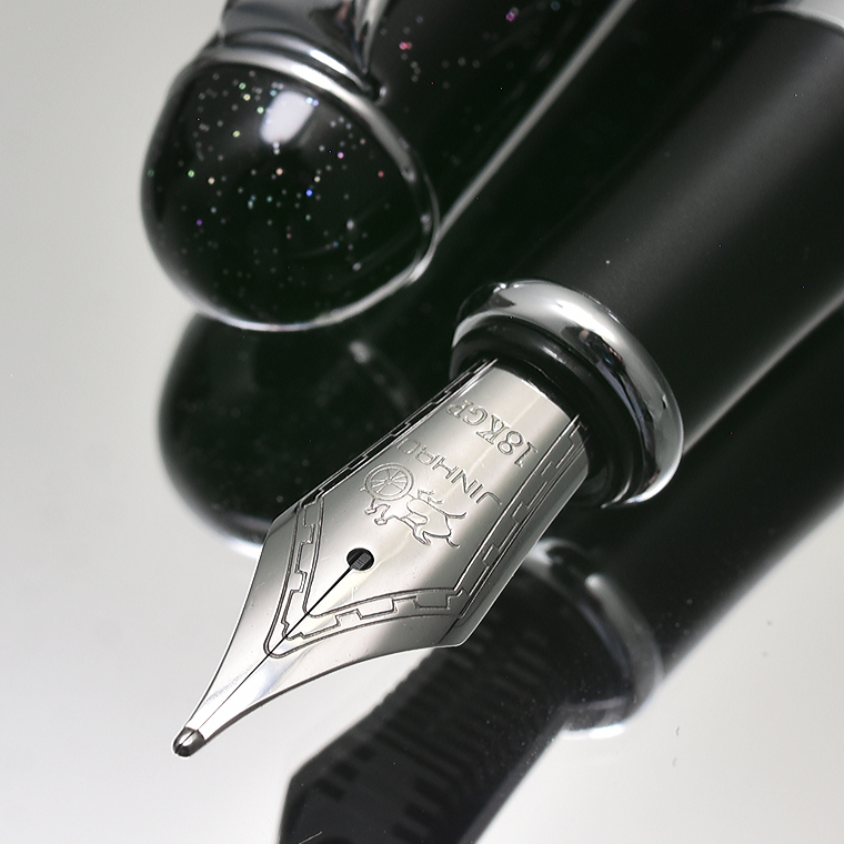 ◆●万年筆【JINHAO/金豪】ジンハオ X750 シリーズ ブラック ラメ軸 太軸 両用式 滑らかな書き味 ペン先:大型18KGP 黒 艶 光沢 新品/JH18Mの画像5