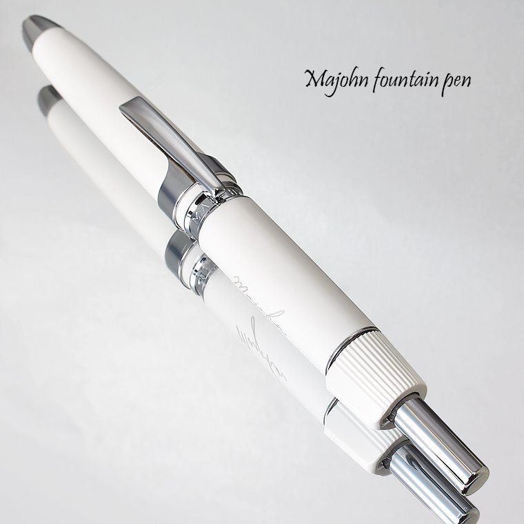 *^[MAJOHN/ not yet Takumi ]A3 knock type fountain pen white × silver EF superfine cap. not storage storage both for type spuit attaching new goods white 1 jpy ~ /MA3-WHSV