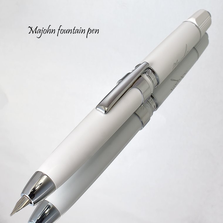 *^[MAJOHN/ not yet Takumi ]A3 knock type fountain pen white × silver EF superfine cap. not storage storage both for type spuit attaching new goods white 1 jpy ~ /MA3-WHSV