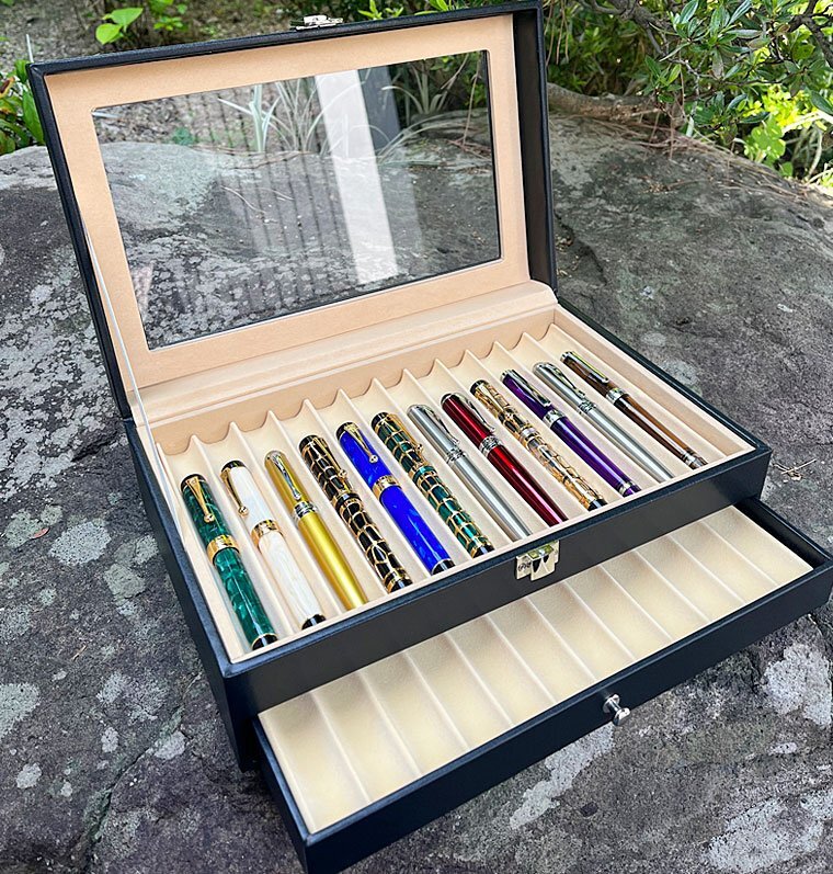 ** new arrival! pen box 24ps.@ storage 2 -step type PU leather made acrylic fiber top fountain pen inserting drawer storage . convenience collection BOX new goods 1 jpy ~/M412*