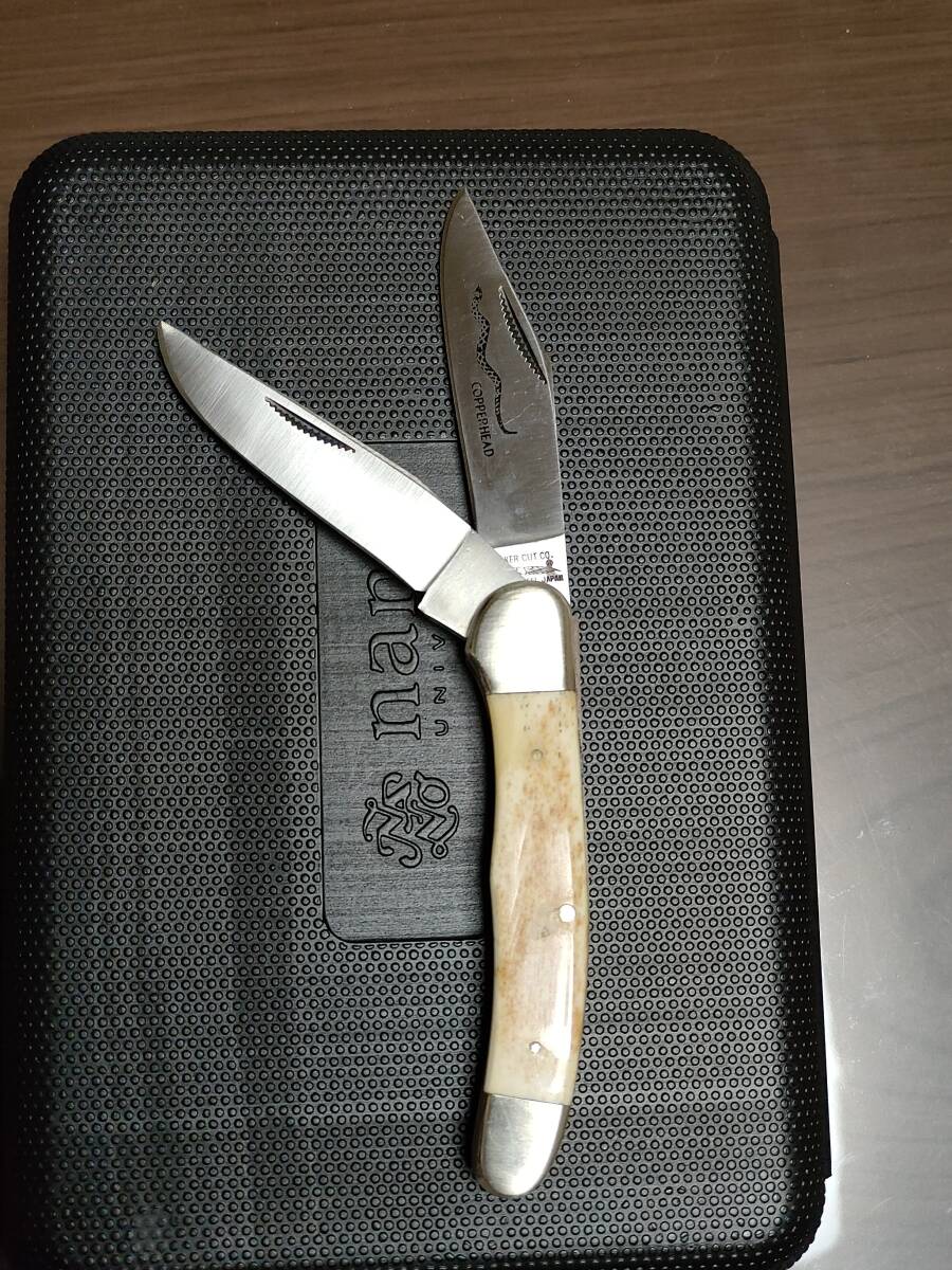 PARKERCUTLERY COPPERHEAD 牛骨柄 (2刀）クラフトナイフ（日本製）中古未使用の画像2