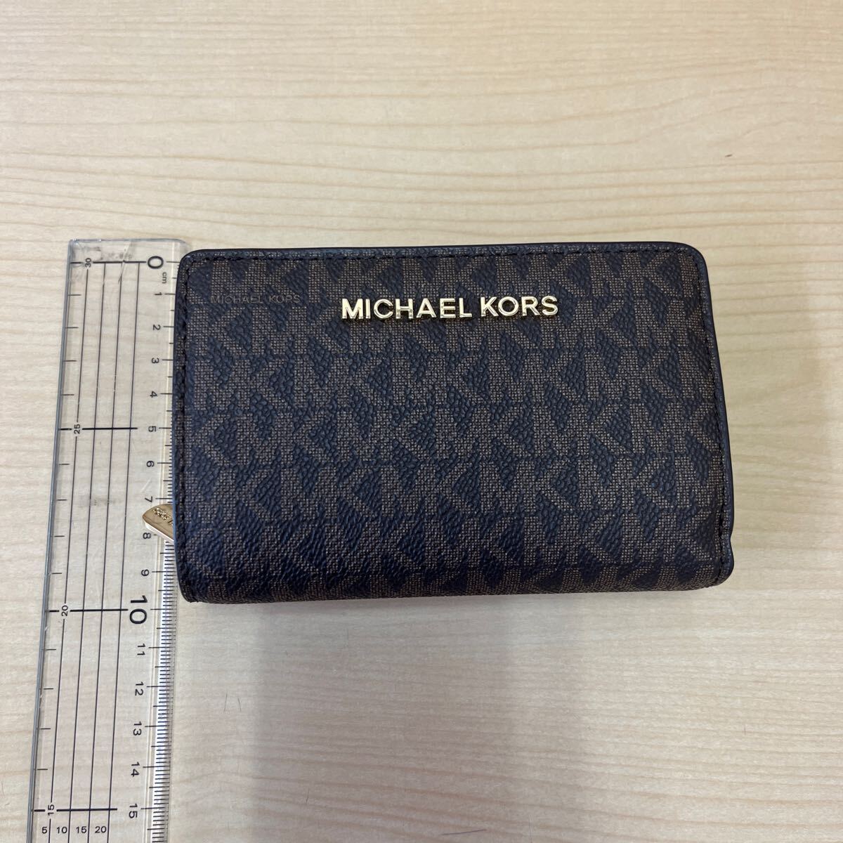 【T0402】MICHAEL KORS マイケルコース MK 二つ折り財布 ウォレット ブラウン_画像10