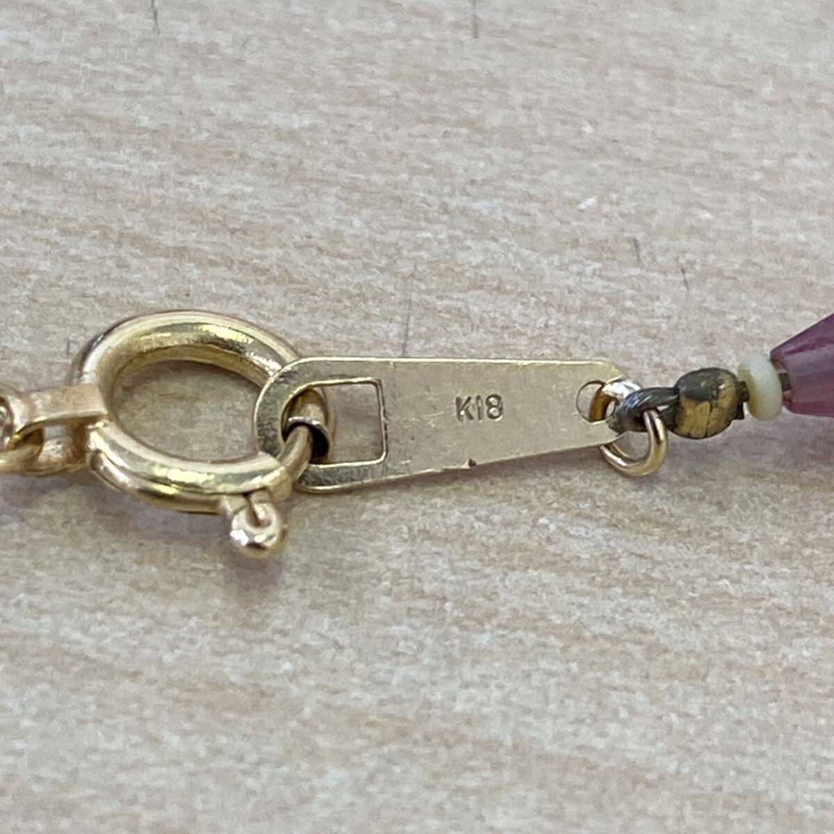 [TM0413] K18 stamp equipped stone attaching necklace approximately 13.5g pink . stone unknown color stone? accessory scratch equipped dirt equipped 