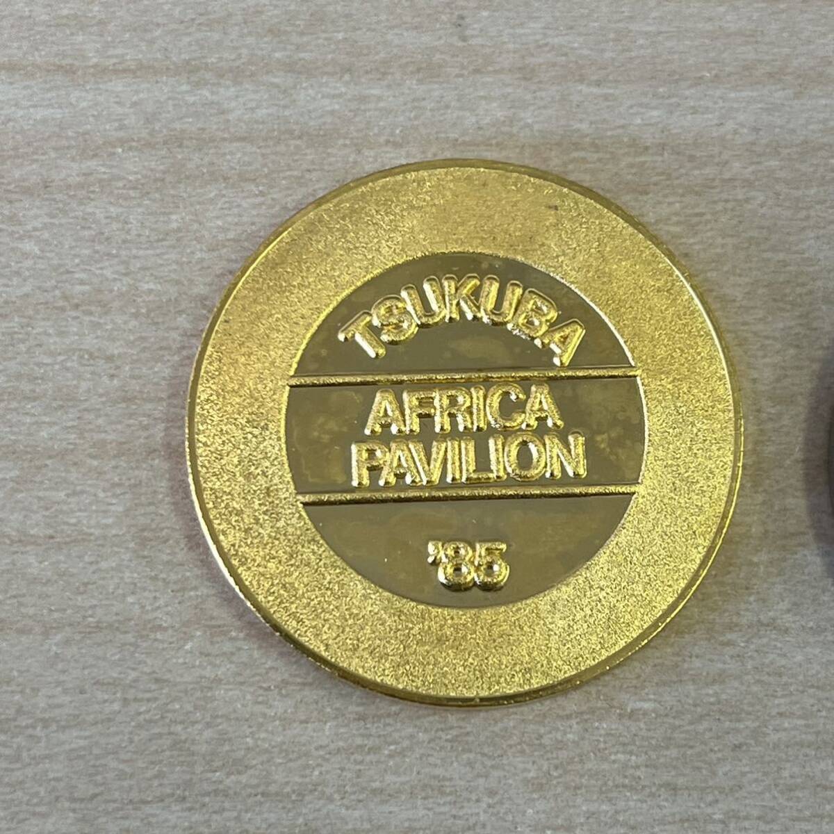 【TM0414】つくば科学万博 TSUKUBA アフリカ館 ご来場記念 メダル 記念コイン 2枚 ケース入りの画像5