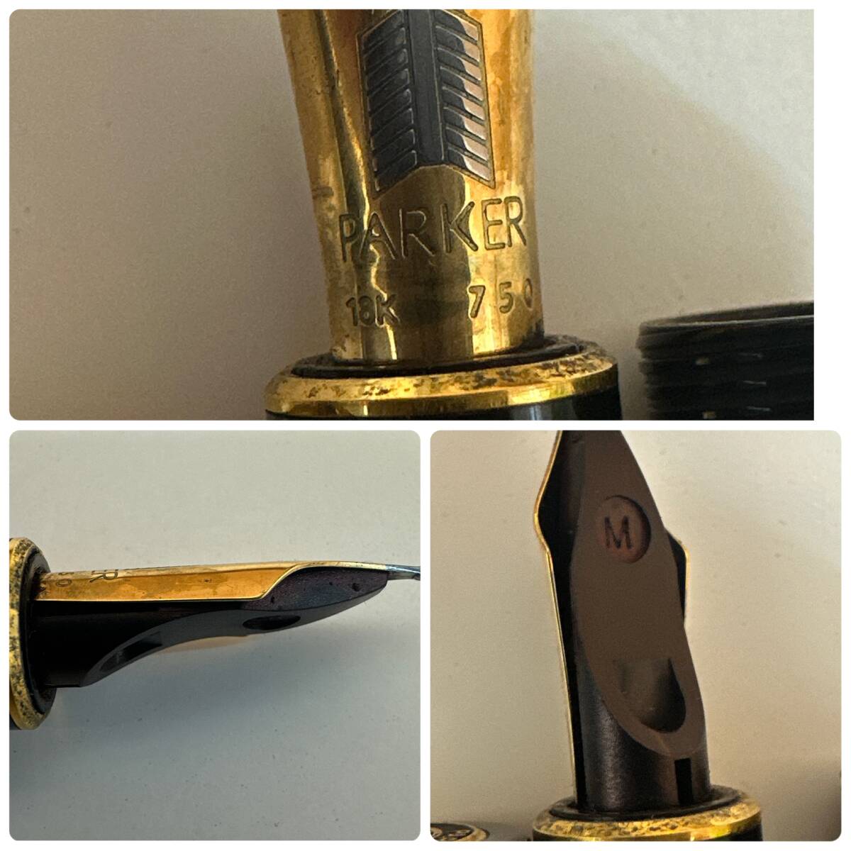 【TM0429】PARKER パーカー デュオフォールド 万年筆 ペン先18K 750 木製ケース付 ゴールド × ブラックカラー 筆記用具 文房具の画像7