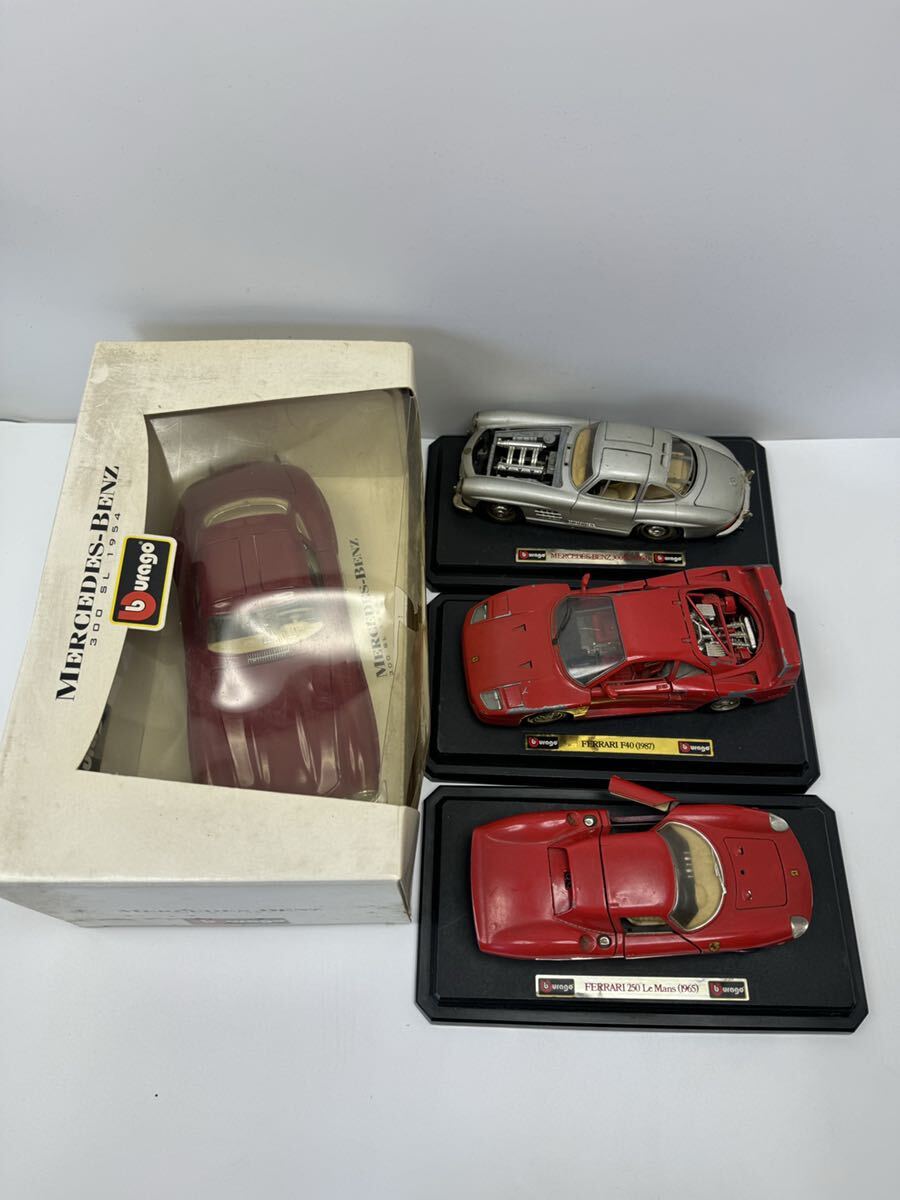 burago MERCEDES-BENZ 300SL (1954) FERRARI F40 (1987) FERRARI 250 Le Mans (1965)ミニカー4台まとめの画像1