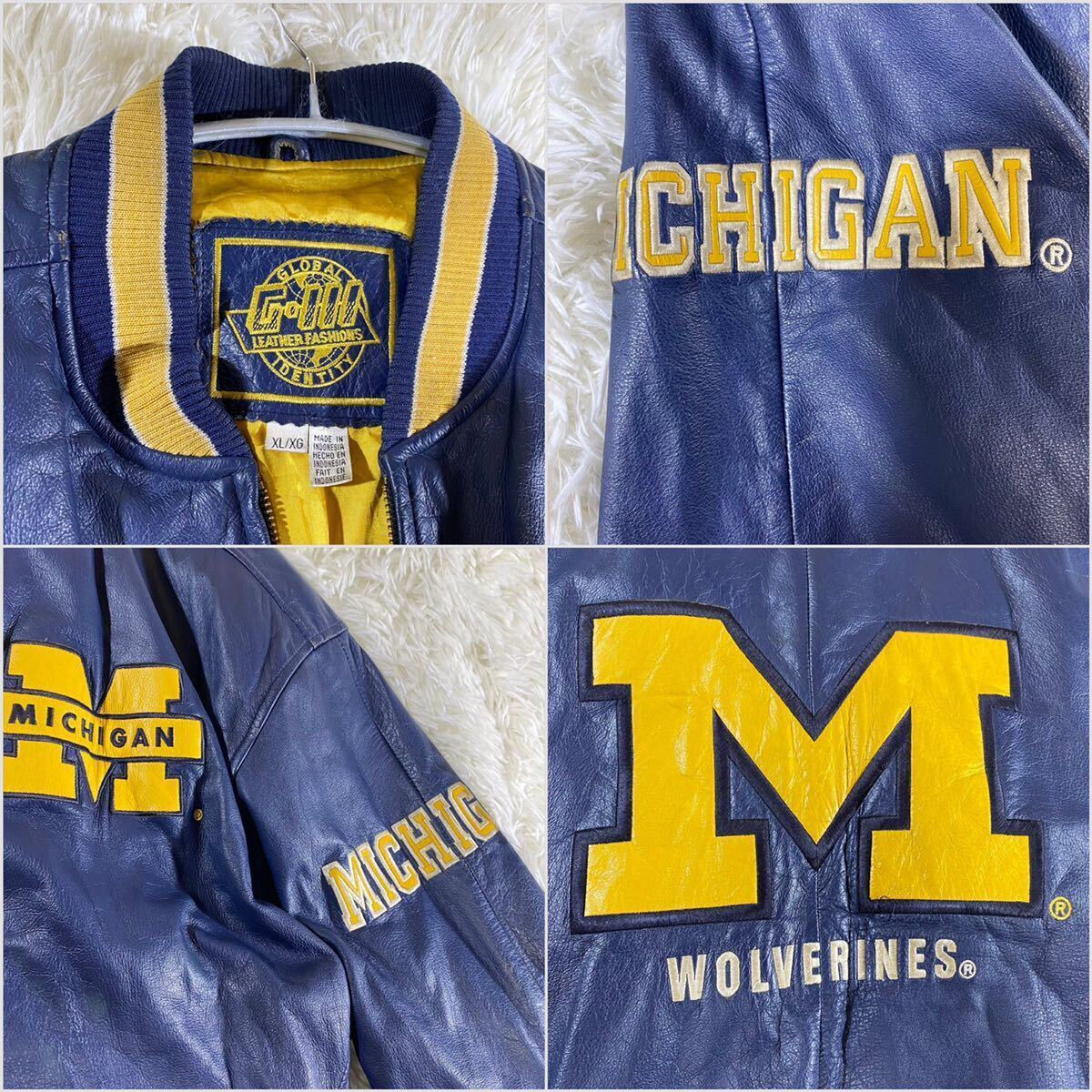 【90s】Michigan Wolverines レザー本革 スタジャンsizeXLカレッジロゴ_画像4