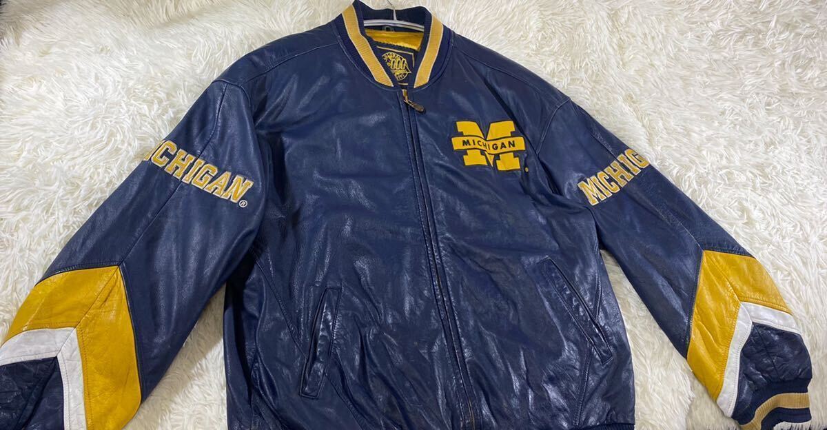 【90s】Michigan Wolverines レザー本革 スタジャンsizeXLカレッジロゴ_画像8