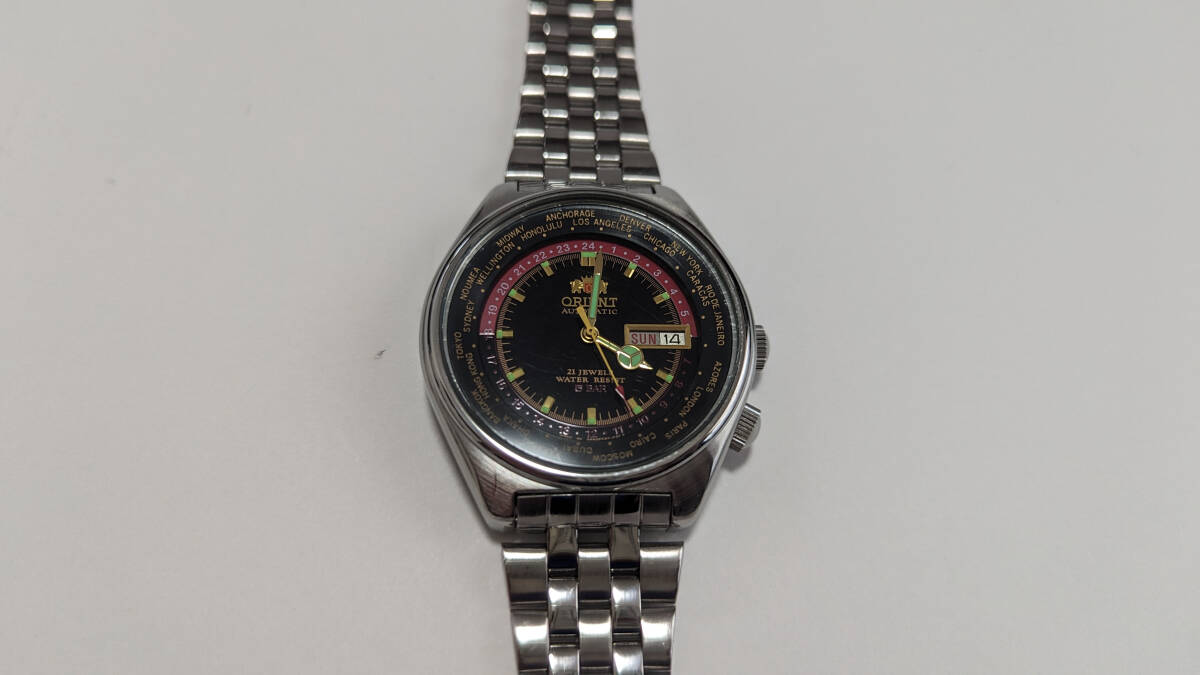 ORIENT Automatic World Time 21石 469EE6-71 5 BAR - VINTAGE Stainless Steel 42mm Case Mechanical vintage 90s Japanの画像10