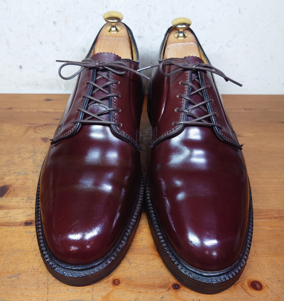 【VINTAGE/送料無料】USA製 FLORSHEIM Imperial/フローシャイム コードバン ケンムール プレーントゥ 71/2E 25.5cm相応 赤茶/alden regal_画像4