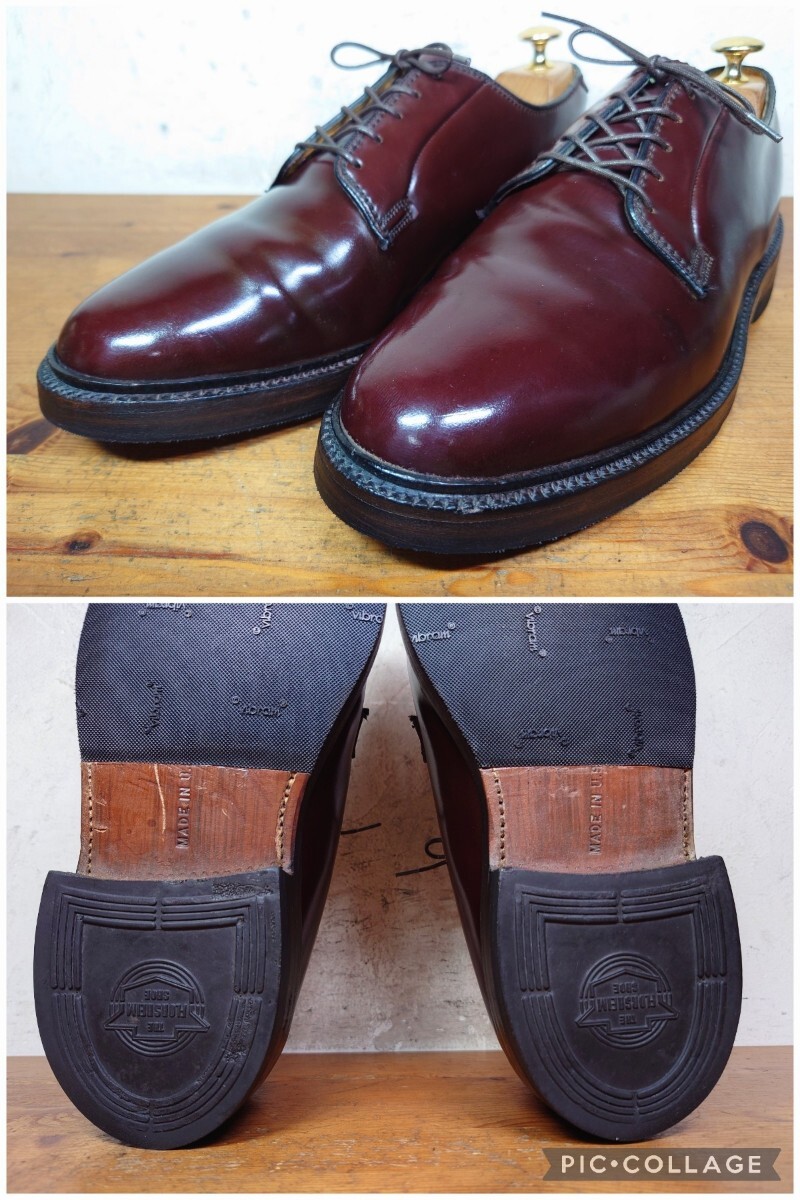 【VINTAGE/送料無料】USA製 FLORSHEIM Imperial/フローシャイム コードバン ケンムール プレーントゥ 71/2E 25.5cm相応 赤茶/alden regal_画像8