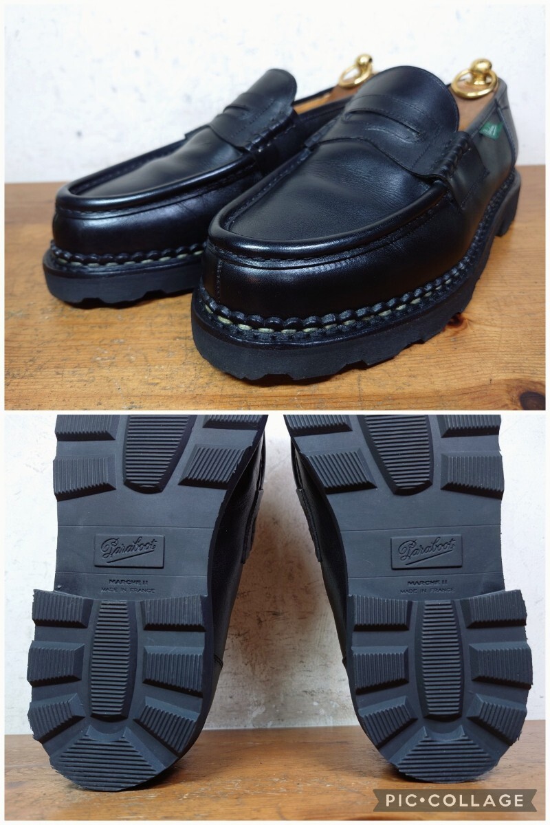[1 times use degree / free shipping ] FRANCE made Paraboot/ Paraboot REIMS Ran s coin Loafer UK61/2 25cm corresponding black black /mi frog 