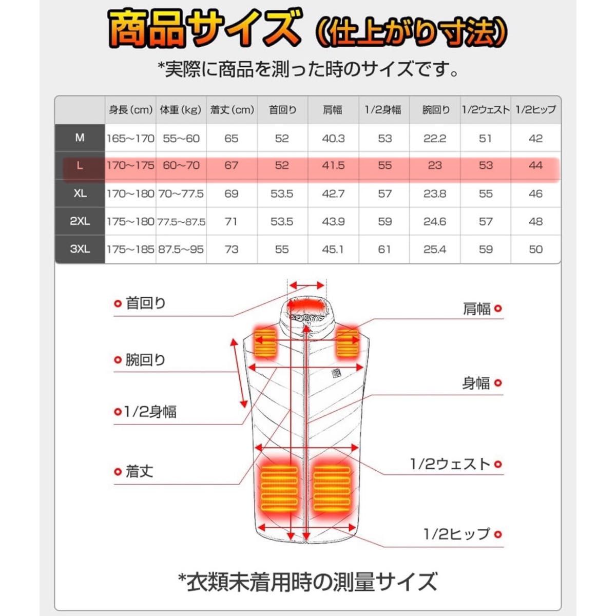 【未使用】電熱ベスト L ブラック 日本製ヒーター 速暖 作業用 2ボタン式