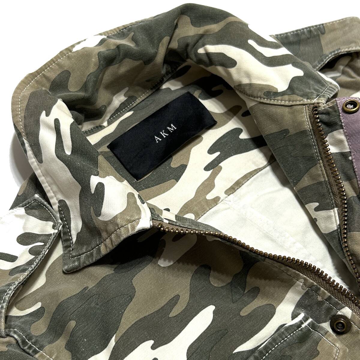 定価3.5万 AKM STRETCH COMBAT ARMY CAMO ZIP SHIRTS Mサイズ ストレッチアーミーカモフラジップシャツ　wjk　ジュンハシモト 