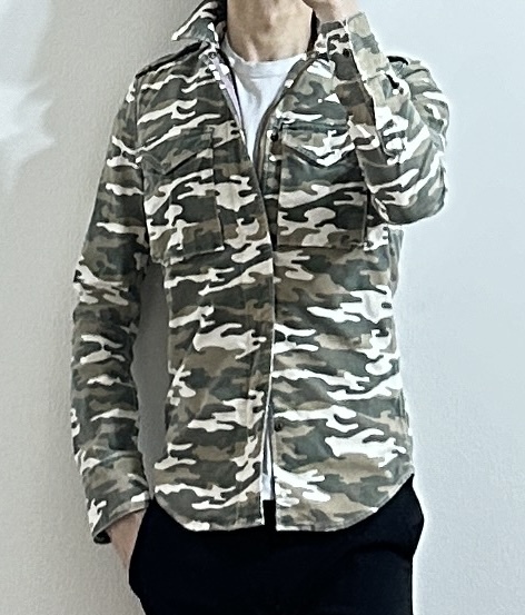 定価3.5万 AKM STRETCH COMBAT ARMY CAMO ZIP SHIRTS Mサイズ ストレッチアーミーカモフラジップシャツ　wjk　ジュンハシモト 