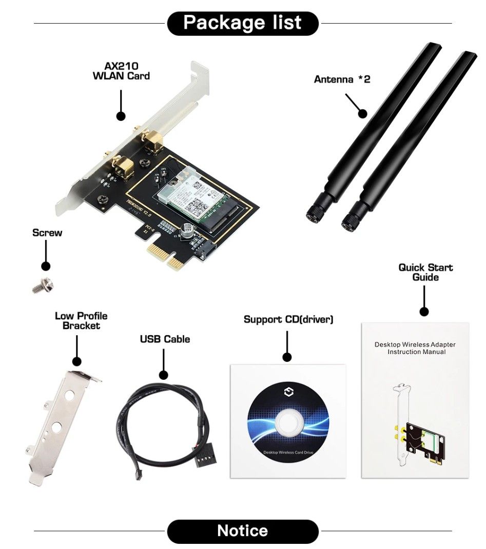 FENVI AX210搭載ボード BT5.3 WiFi 6E PCI-E ヒートシンク無し