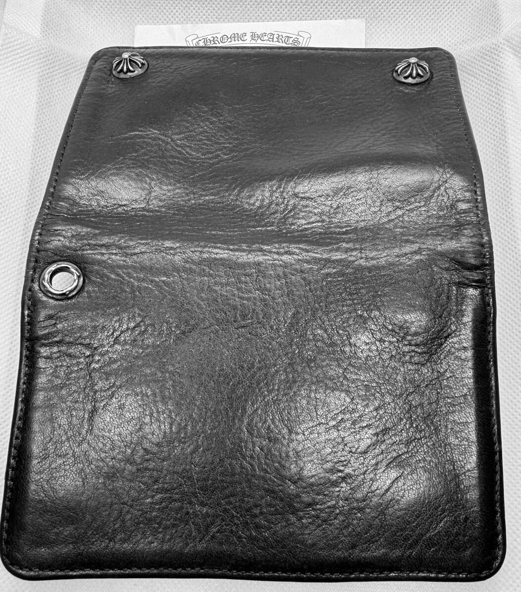 【鑑定済】CHROME HEARTS 2zip leather Walletクロムハーツ2ジップレザーウォレット クロスボタン ブラック 二つ折り財布の画像3