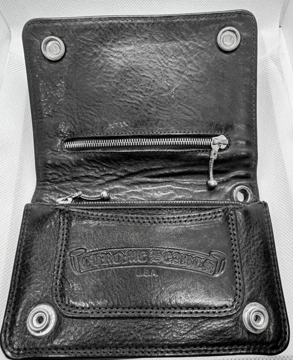 【鑑定済】CHROME HEARTS 2zip leather Walletクロムハーツ2ジップレザーウォレット クロスボタン ブラック 二つ折り財布の画像4