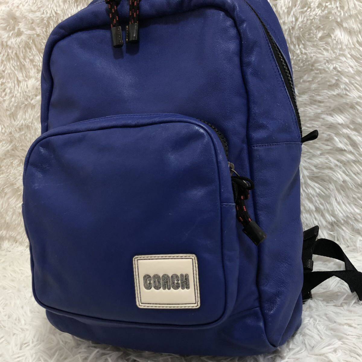 1 jpy ~[ rare color ]COACH Coach men's rucksack backpack A4 high capacity business leather original leather wrinkle leather blue blue 
