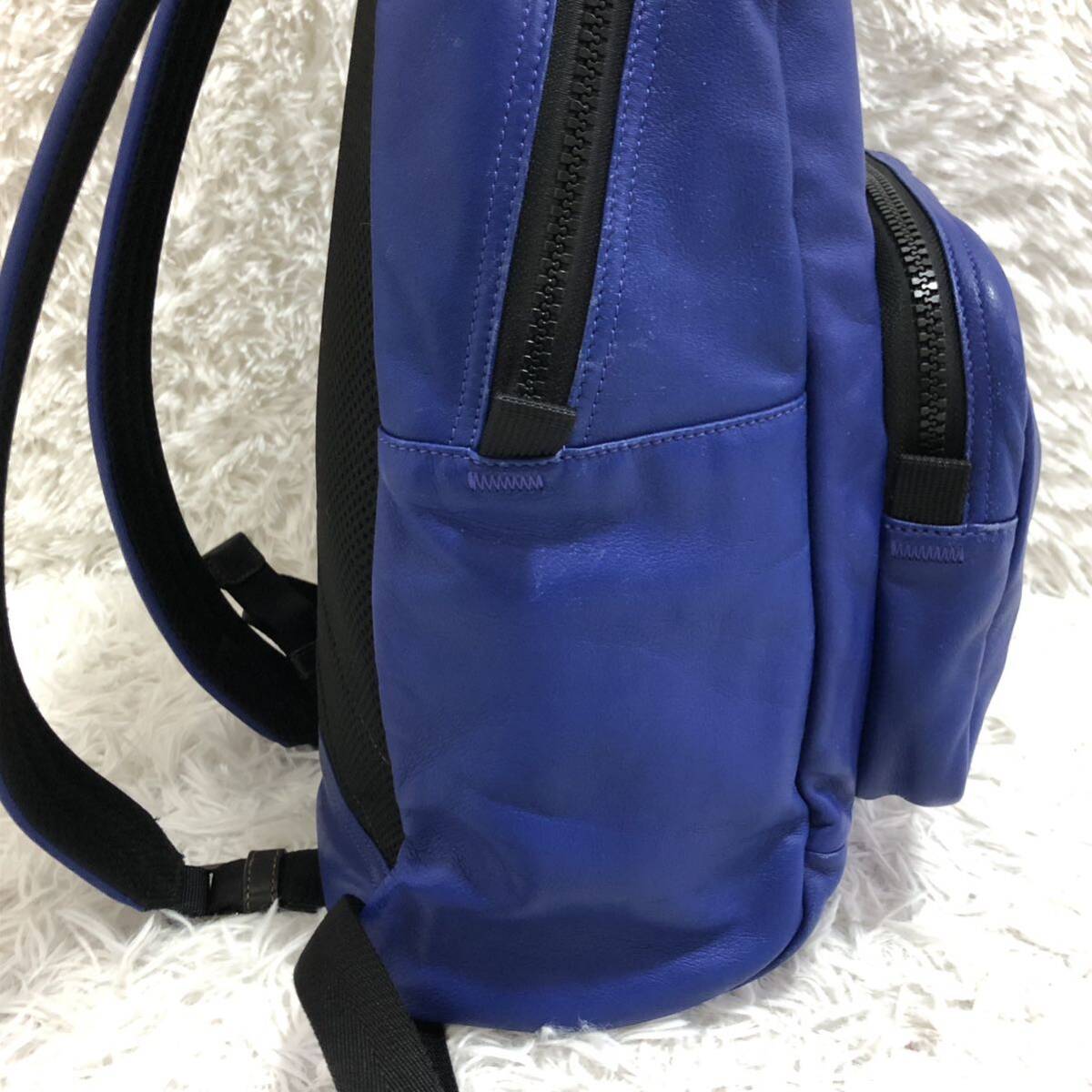 1 jpy ~[ rare color ]COACH Coach men's rucksack backpack A4 high capacity business leather original leather wrinkle leather blue blue 