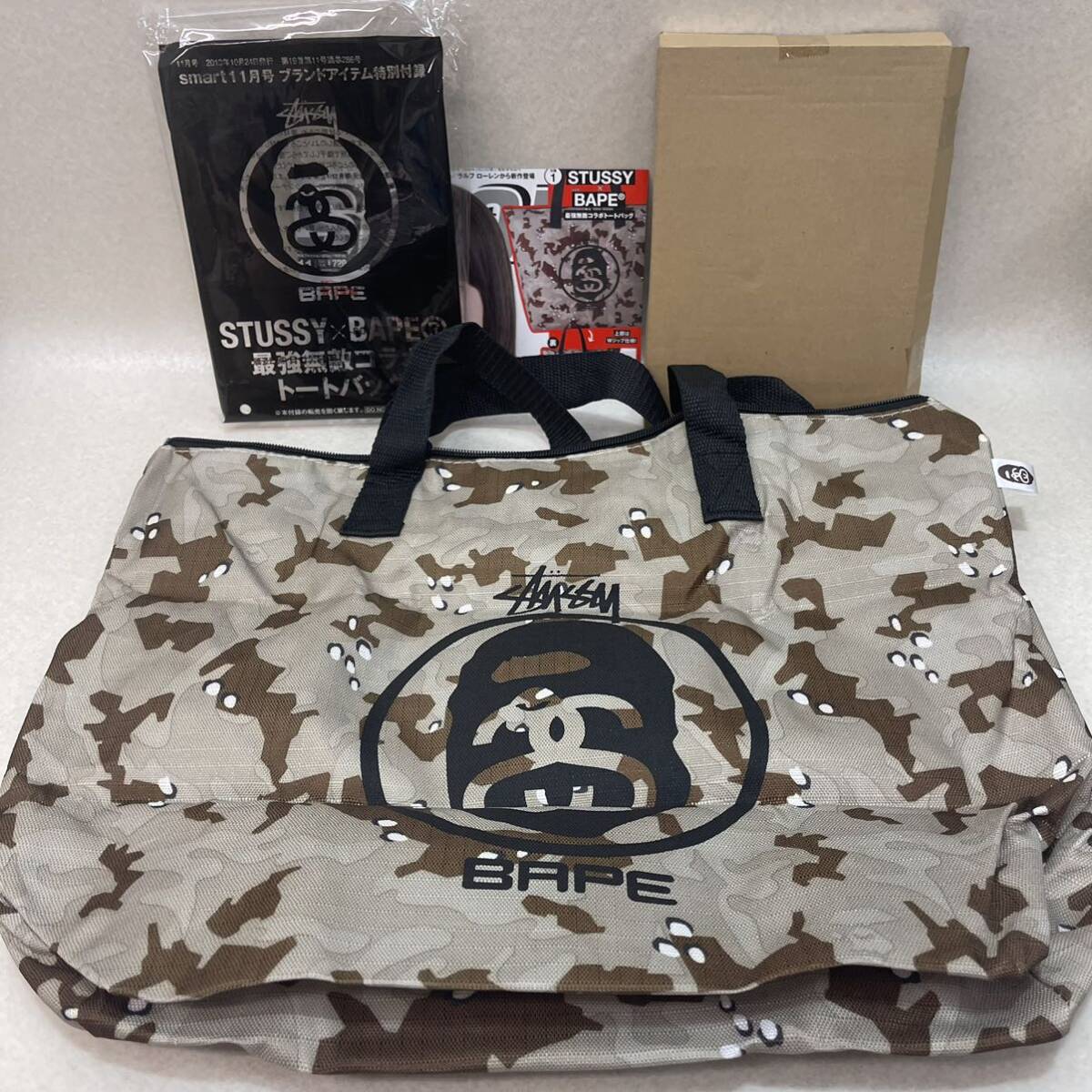 H5078 ★未使用品★ 美品　BAPE × STUSSYコラボ　トートバッグ A BATHING APE Supreme BAPE CHECK TOTEBAG_画像2