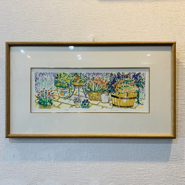  山崎知子「ラベンダーの風」 No.102/800 額入り 真作 シリアルナンバー入り 版画 静物画 絵画 リトグラフ