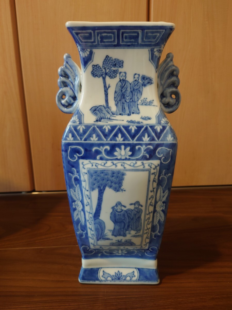 蔵初出し　【中国の瓶】と記載　双耳　花瓶　骨董　詳細不明　染付?　わかる方お願いします。 中国美術