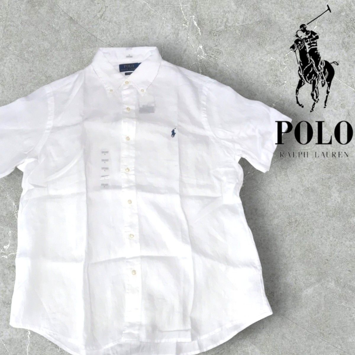 【新品タグ付き】POLO RALPH LAUREN　ポロラルフローレン　リネン　麻　半袖シャツ　ホワイト　ポニー刺繍　L