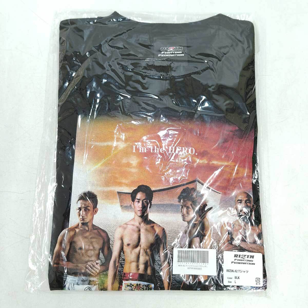 【中古・未使用品】RIZIN ライジン 42 朝倉海 元谷友貴 井上直樹 フアン・アーチュレッタ Tシャツ L ブラック メンズ 格闘技_画像5