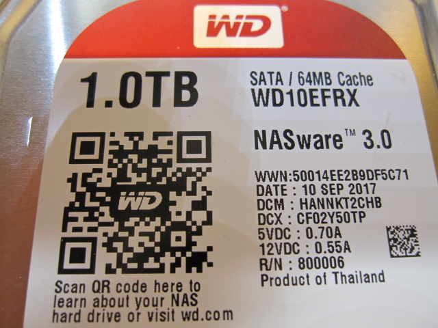 ★☆[PG0423]Western Digital WD10EFRX-68FYTN0 WD RED 3.5インチ 1TB HDD チェック済み☆★の画像2