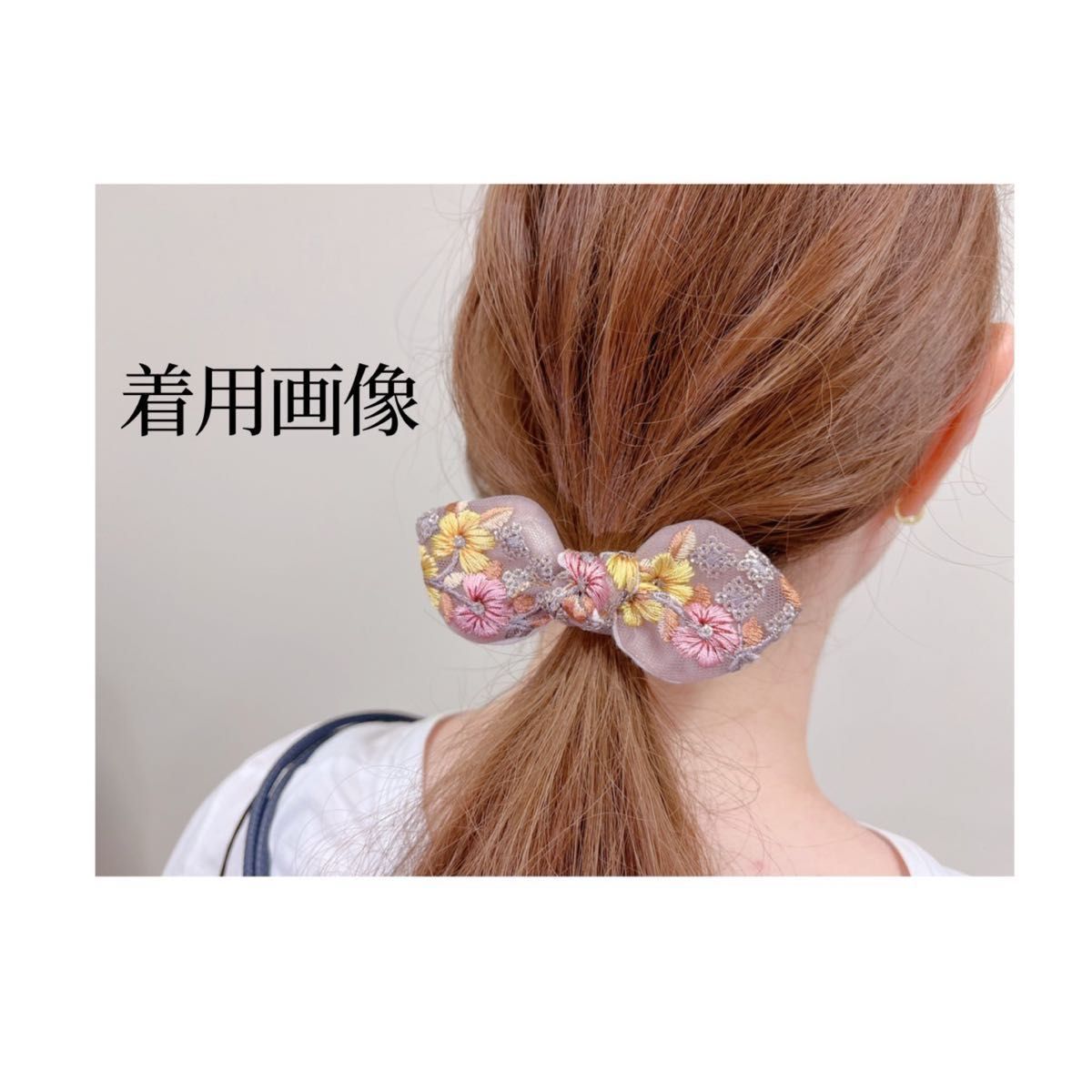 【R15PK】インド刺繍リボン ヘアゴム（大人可愛い ヘアアクセ シュシュ 大人リボン 子供 キッズ プチギフト）