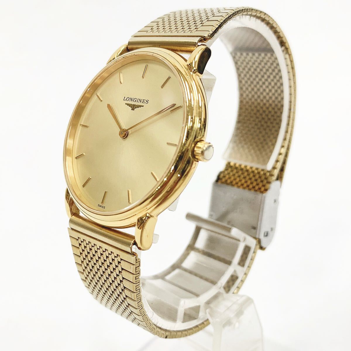  beautiful goods operation goods LONGINES Longines L4.676.2 Grand Classic Gold face round QZ men's wristwatch Vintage R shop 0410*